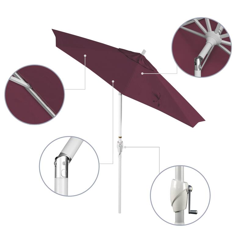 California Umbrella 7.5' Round Crank Lift Push Button Tilt White Aluminum Patio Umbrella with Pacifica Pacific Blue Fabric