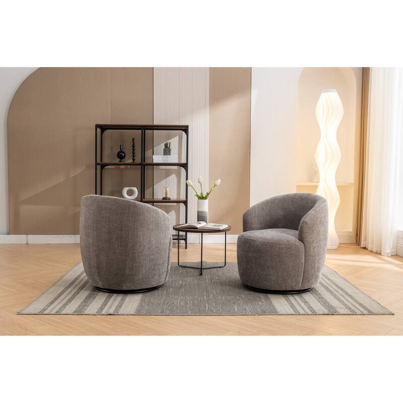 Gray Chenille 25.6" Swivel Barrel Chair with Black Coating