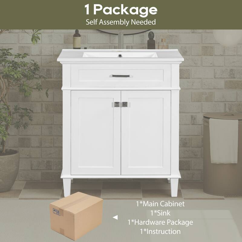 30-inch Bathroom Vanity With Ceramic Basin, Soft Close Door And Adjustable Shelves
