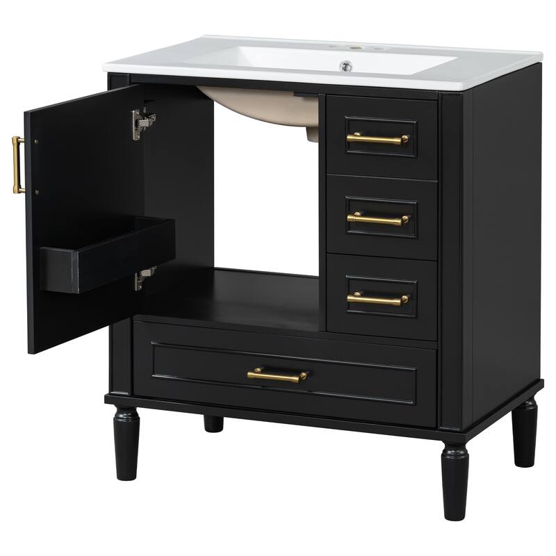 30" Bathroom Vanity with Ceramic Sink Combo, Soft-Close Door Bathroom Storage Cabinet with 3 Drawers