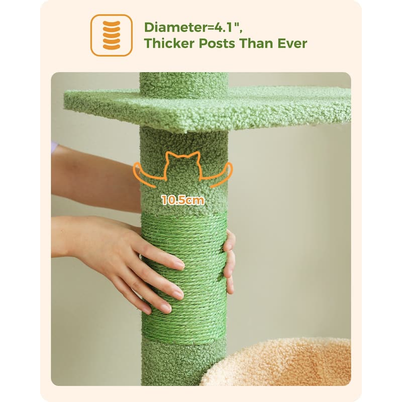 Floor to Ceiling Adjustable Height Cat Tree, 5 Levels Cactus Cat Tower with Cat Perch & Replaceable Hammock