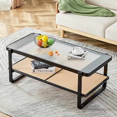 Coffee Table Solid Wood End Table Imitation Rattan Center Table