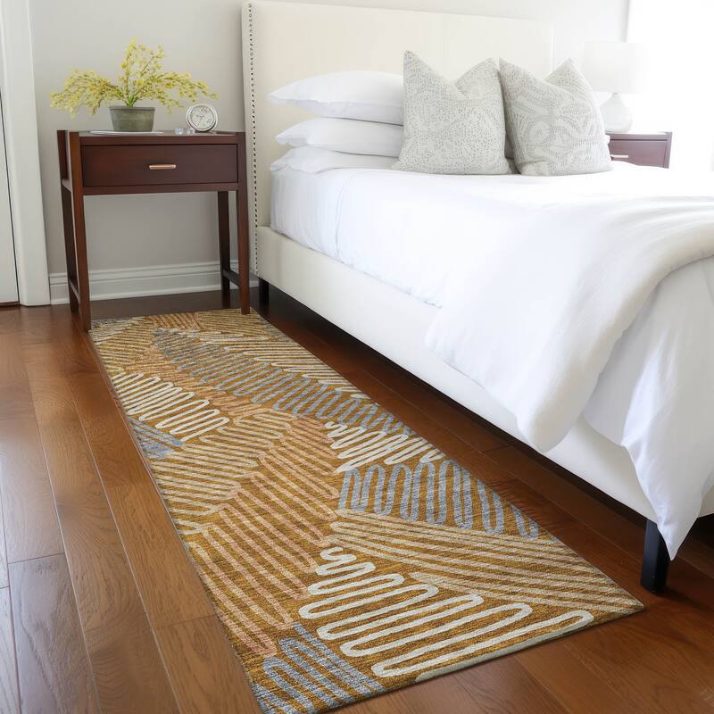 Machine Washable Indoor/ Outdoor Chantille Contemporary Squiggles Rug