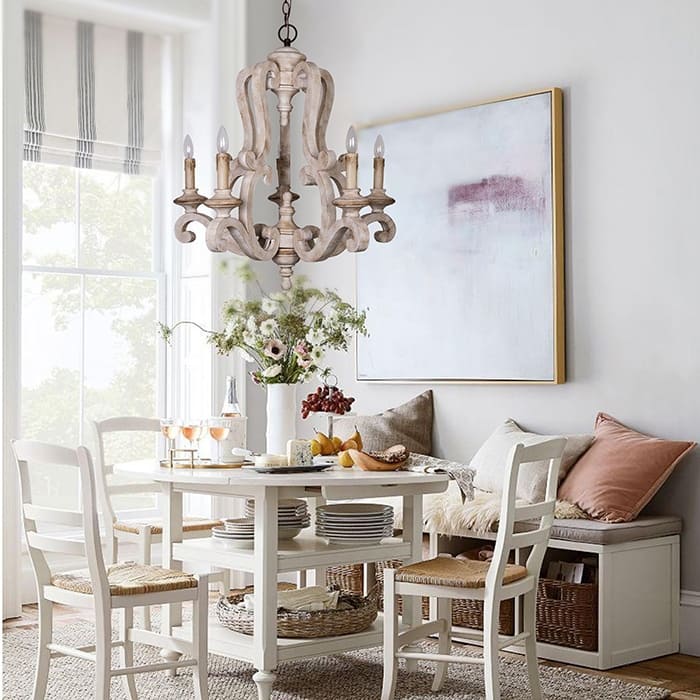 5 Lights Farmhouse Wooden Chandelier Pendant Lighting - 26"x26"