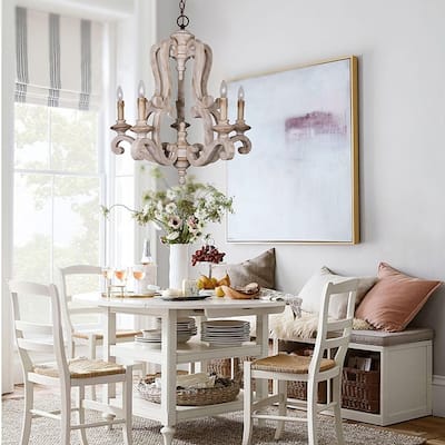 5 Lights Farmhouse Wooden Chandelier Pendant Lighting - 26"x26"