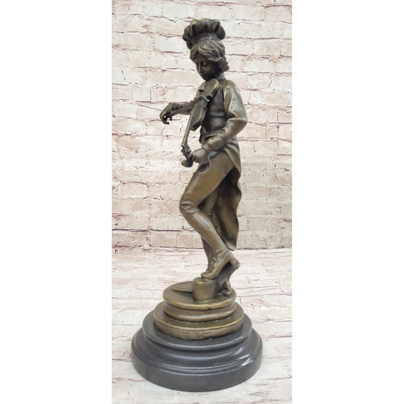 Lulli Enfant After Adrien Étienne Gaudez Bronze Statue Sculpture Violinist 15 Inches X 5 Inches
