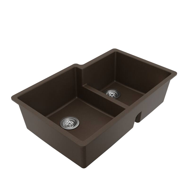 Karran 32" Undermount Large/Small Bowl Quartz Kitchen Sink Kit - 32" x 21.25" x 9"