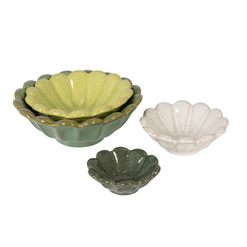 Stoneware Flower Bowls - Spring Tones - 4 Piece
