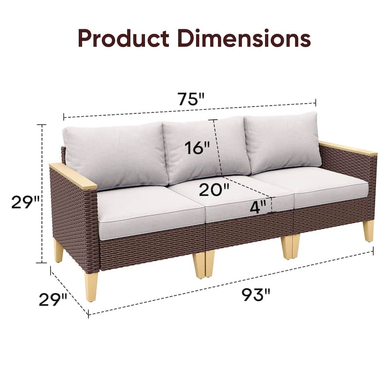 Gymojoy 3-Seat Sofa Wicker Rattan Sectional Sofa