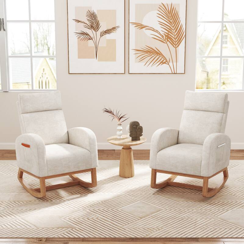 Gymax 2PCS Nursery Rocking Chair Upholstered Chenille Rocker Armchair