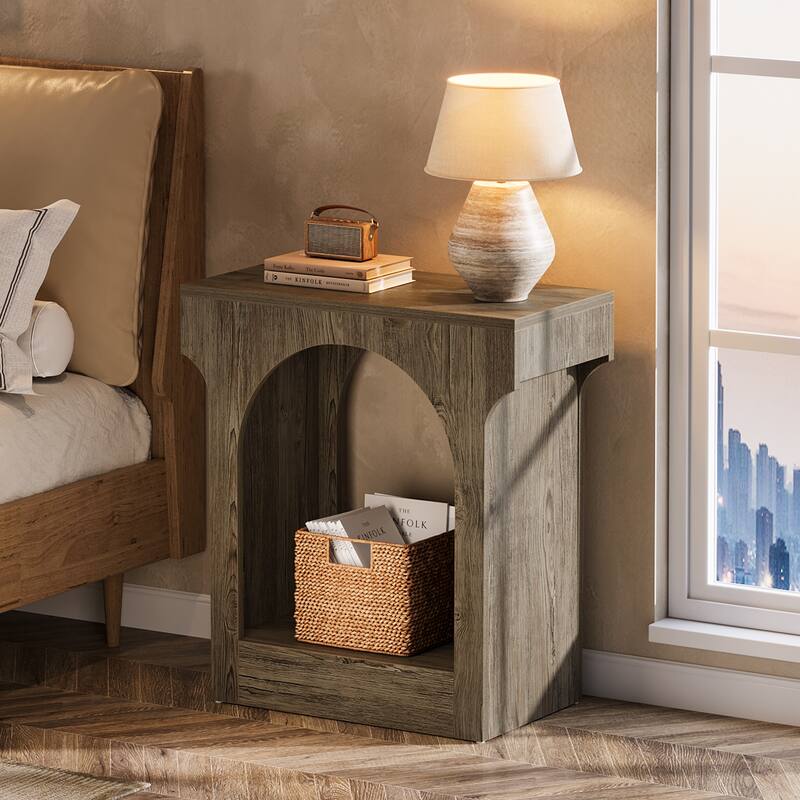 Wood End Side Table with Storage Space