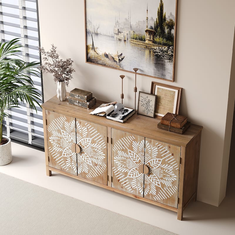 GDF Studio - Savannah 60" Antique Brown & White 4-Door Accent Sideboard Cabinet