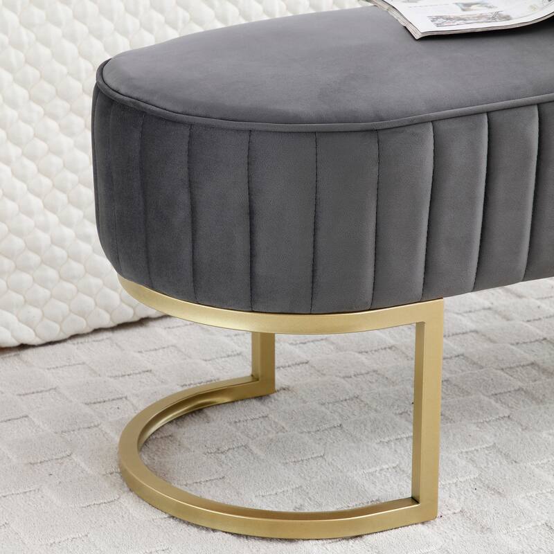 Bench Bedroom Bench ,Velvet Oval Upholstered End of Bed Bench with Golden Metal Legs ,48" Modern Storage Ottoman Bench
