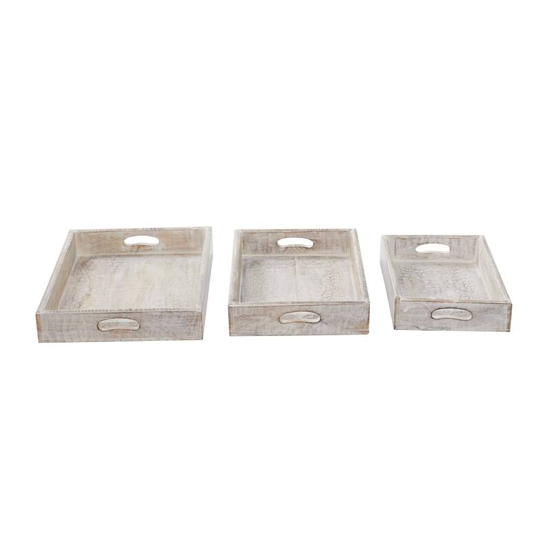 White Wood Living Room Decor Tray (Set of 3) - 20 x 14 x 3