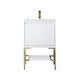 preview thumbnail 24 of 24, James Martin Vanities Mantova 23.6" Single Vanity Cabinet, Glossy White Champagne Brass Base, Glossy White Top