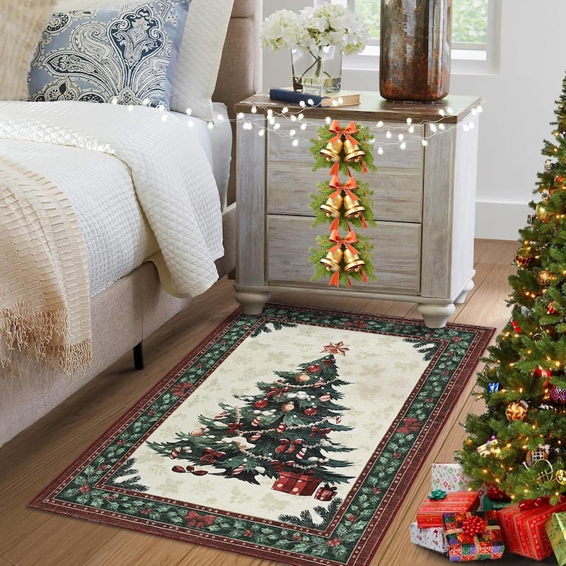 Washable Non-Slip Soft Low Pile Christmas Tree Area Rug - 1'6" x 2'6"