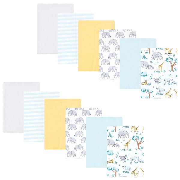 slide 1 of 1, Hudson Baby Cotton Flannel Burp Cloths 12-Pack Bundle, Safari Friends, One Size - Safari Friends - One Size One Size - Safari Friends