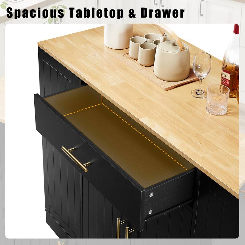 53" Modern Farmhouse Kitchen Island with Drawer, Tilt-Out Trash Can Storage, Adjustable Shelves & Spice Rack for Kitchen