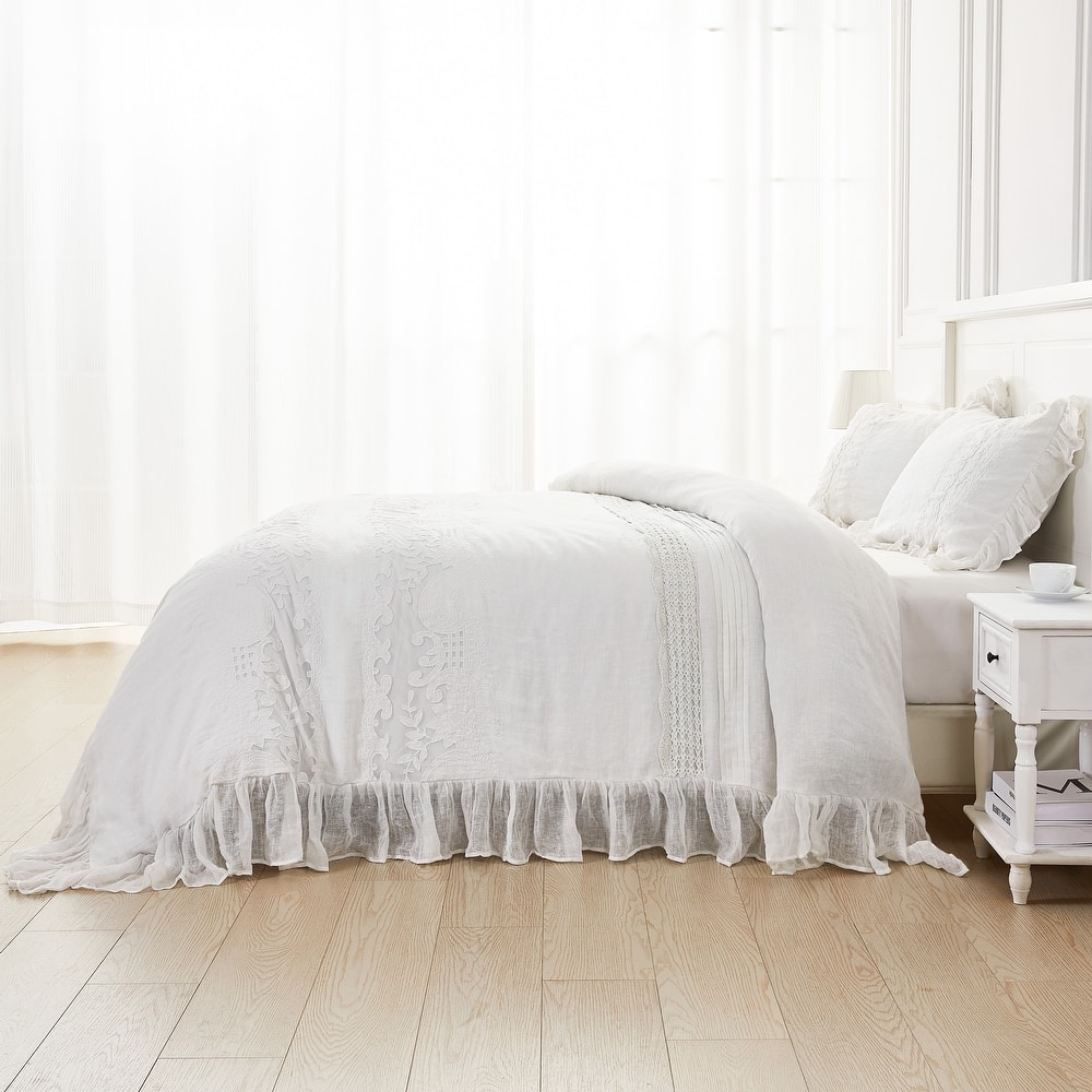 The Gray Barn Spring Field Linen Duvet Set - 4 Color (White, Grey, Pink, Ivory)