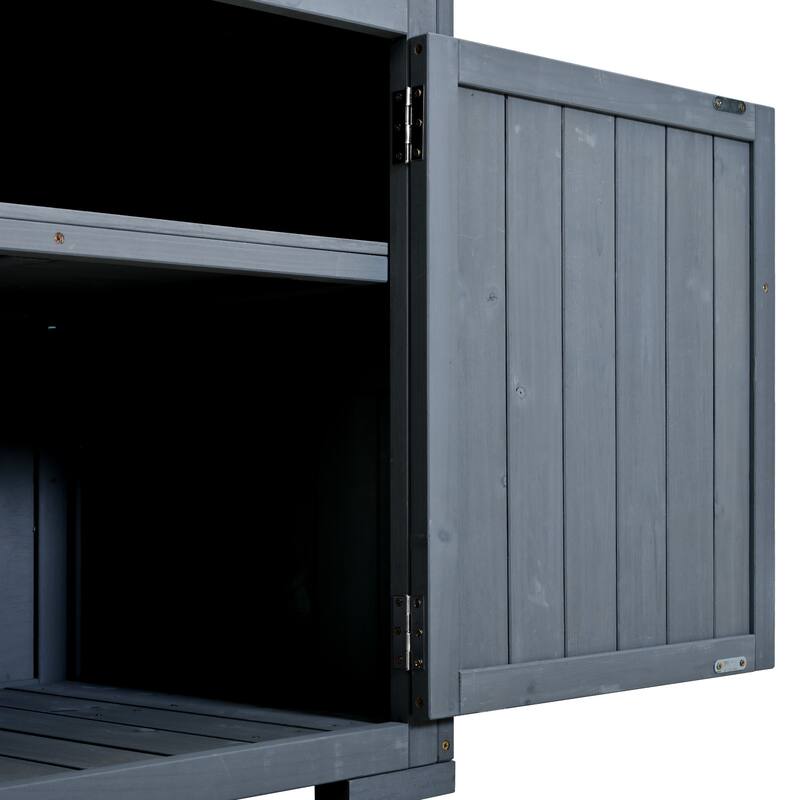 Solid Wood 64.9''Tall Outdoor Kitchen Island Kitchen Cart, Garden Potting Bench with Stainless Table Top for BBQ