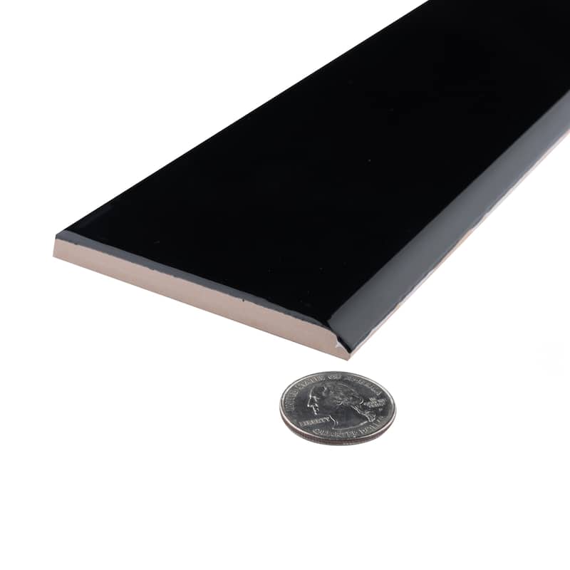 Merola Tile Battiscopa Glossy Black 3-1/8" x 13" Ceramic Wall Trim - (1 Tile)