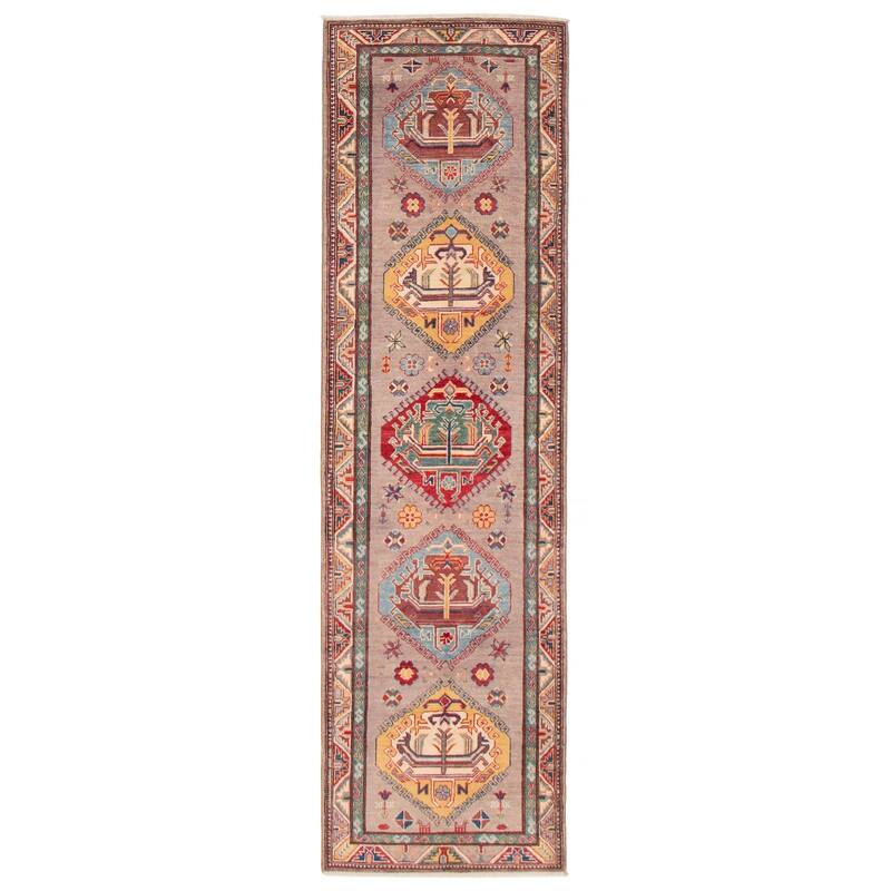 ECARPETGALLERY Hand-knotted Uzbek Ghazni Taupe Wool Rug - 2'9 x 9'8 - Taupe - 2'9 x 9'8