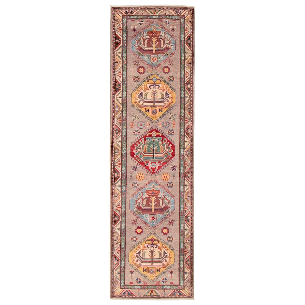 ECARPETGALLERY Hand-knotted Uzbek Ghazni Taupe Wool Rug - 2'9 x 9'8