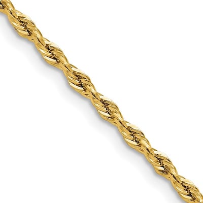Curata 10k Yellow Gold 2.5mm Semi Solid Rope Chain Necklace For Men (Lobster)
