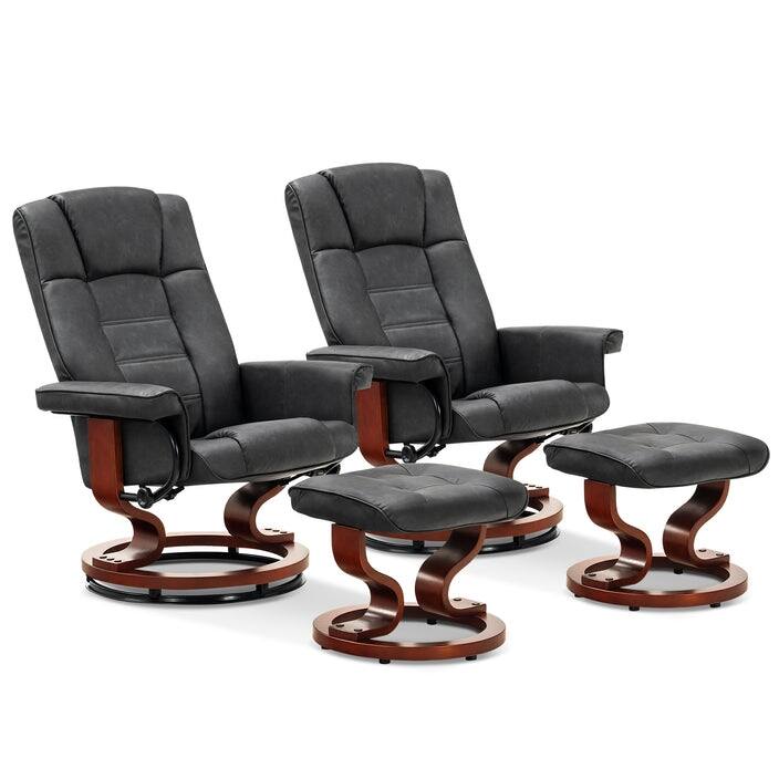 MCombo Set of 2 Swivel Recliner Chair with Wood Base and Ottoman