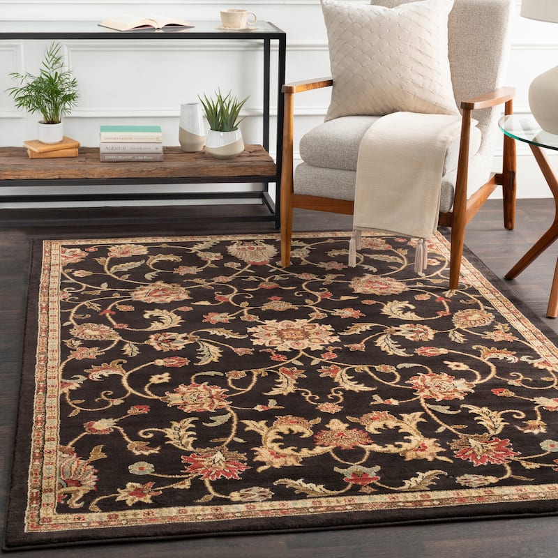 Livabliss Lanier Traditional Floral Area Rug - 9' x 13' - Black