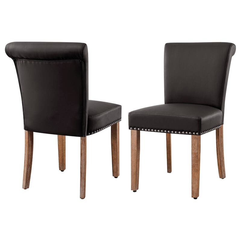 Subrtex Faux Leather Parsons Upholstered Nailhead Dining Chair (2-Pack) - Black