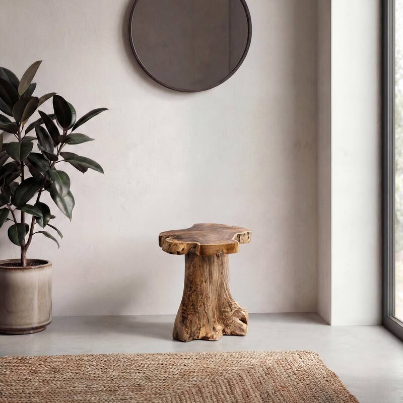 JONATHAN Y Amara Rustic Modern Handcrafted Live Edge Solid Teak Wood Stump Stool