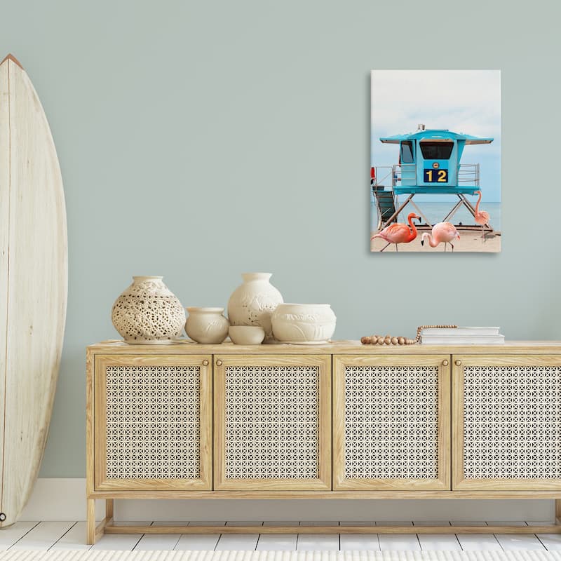 Stupell Beach Shore with Flamingoes Canvas Wall Art Design By Ashley Singleton