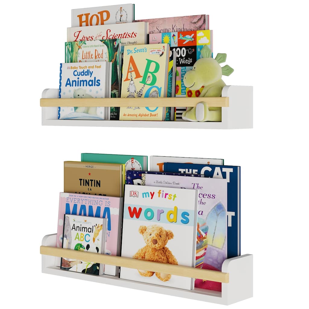 Wallniture Florida Wooden Wall Shelves for Kids Room Decor, 24", White, Set of 2