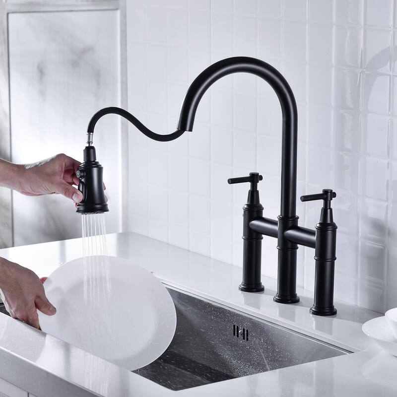 Bridge Kitchen Faucet with Pull-Down Sprayhead in Spot