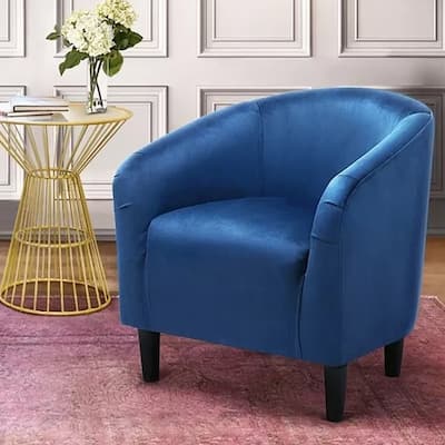 PU Leather Accent Chair Modern Barrel Chair Pagoda Blue - 27" x 25"