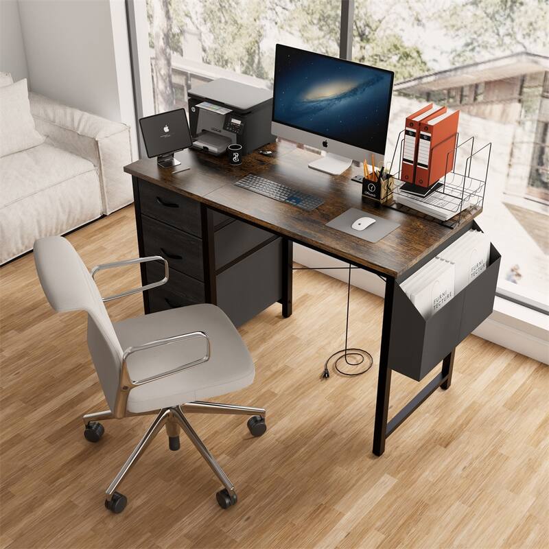 47.3" Office Desk with Power Outlet,3 Drawers and Side Pocket