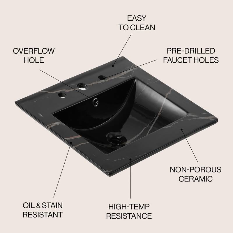 Aubert 3-Hole Classic Contemporary Rectangular Ceramic Single Sink Basin Vanity Top, by JONATHAN Y