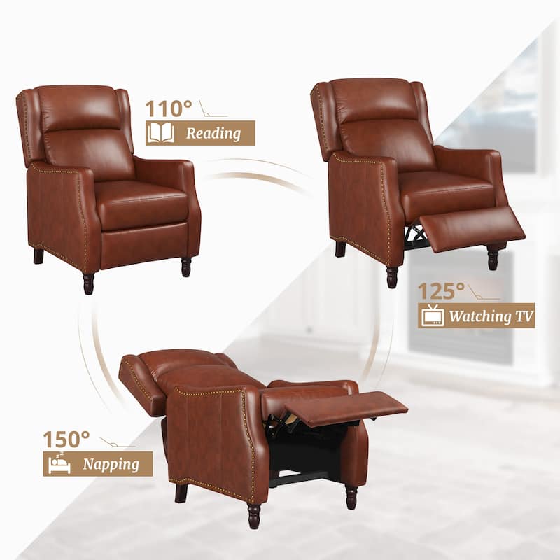 Modern Genuine Leather Push Back Recliner Adjustable Recliner Chair with 3-Position Seat