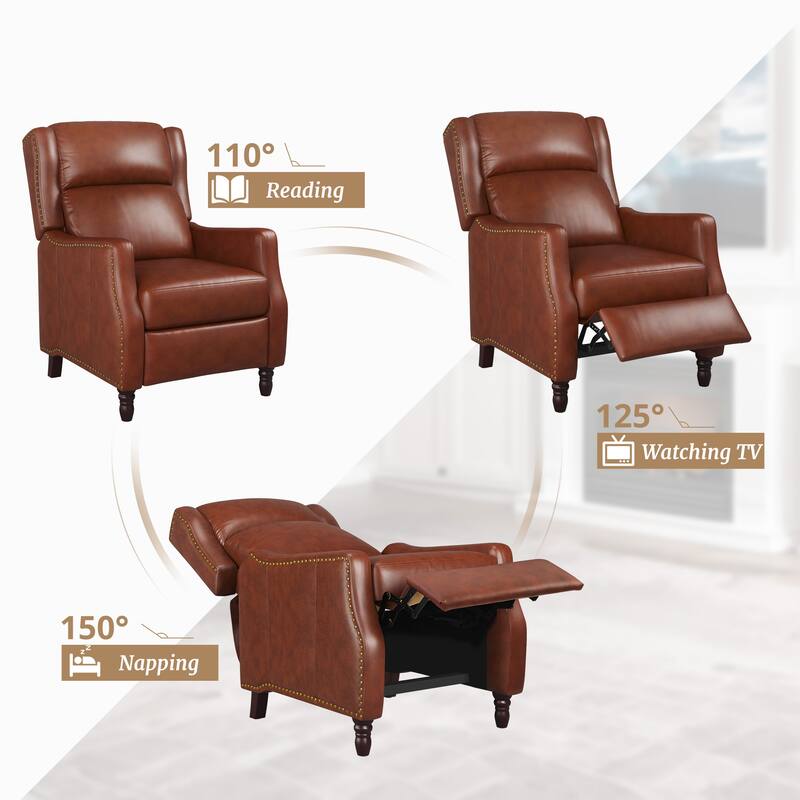 Modern Genuine Leather Recliner Chair Push Back Adjustable Recliner with Comfortable Arms