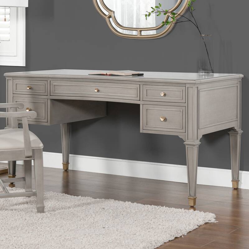 Dauphin 55" Solid Wood 5-Drawer Gold Accent Executive Desk