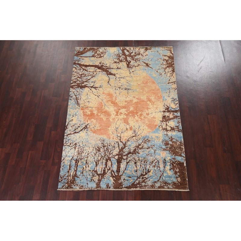 Vegetable Dye Wool/ Silk Abstract Area Rug Hand-knotted Foyer Carpet - 5'5" x 7'9"