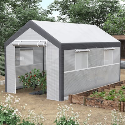 Outsunny 12' L x 7' W x 7' H Walk-in Outdoor Tunnel Greenhouse, PE Cover, Steel Frame, 2 Roll-Up Zipper Doors & 4 Windows
