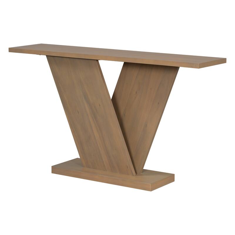 V Base Design Console Table with Natural Wood Veneer