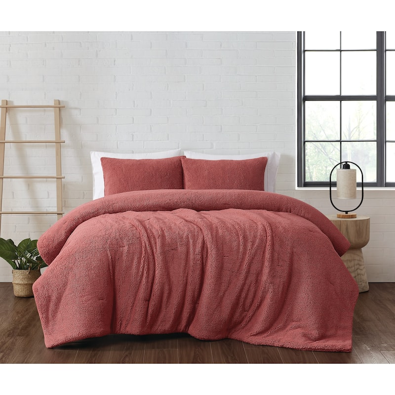 Brooklyn Loom Marshmallow Sherpa Comforter Set - Dusty Rose - Twin XL