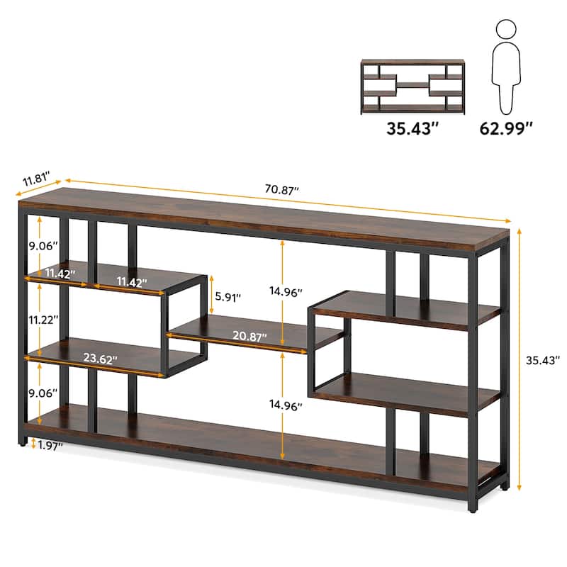 70.87 Inche Narrow Long Console Sofa Table with Storage for Entryway,7-Tier Hallyway Accent Table