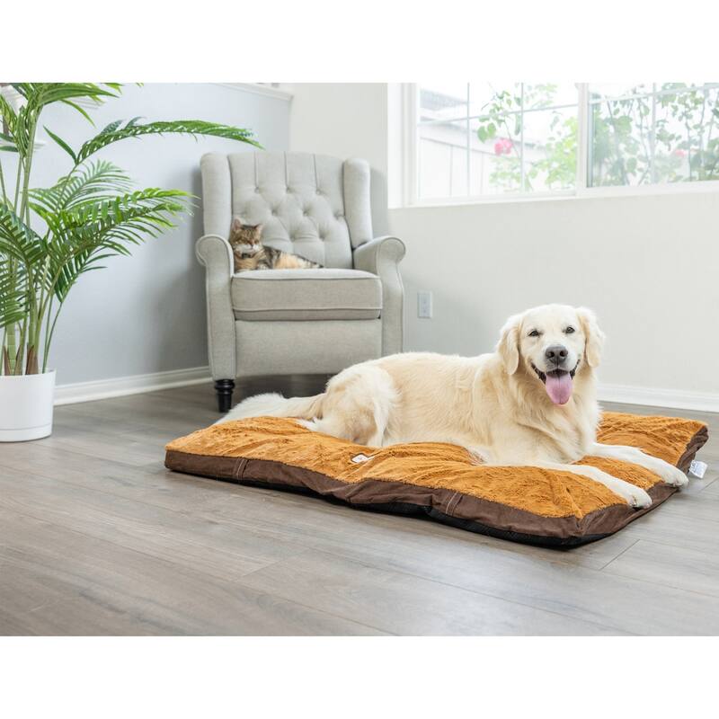 Pet Bed Mat With Poly Fill Cushion In Earth Brown & Mocha