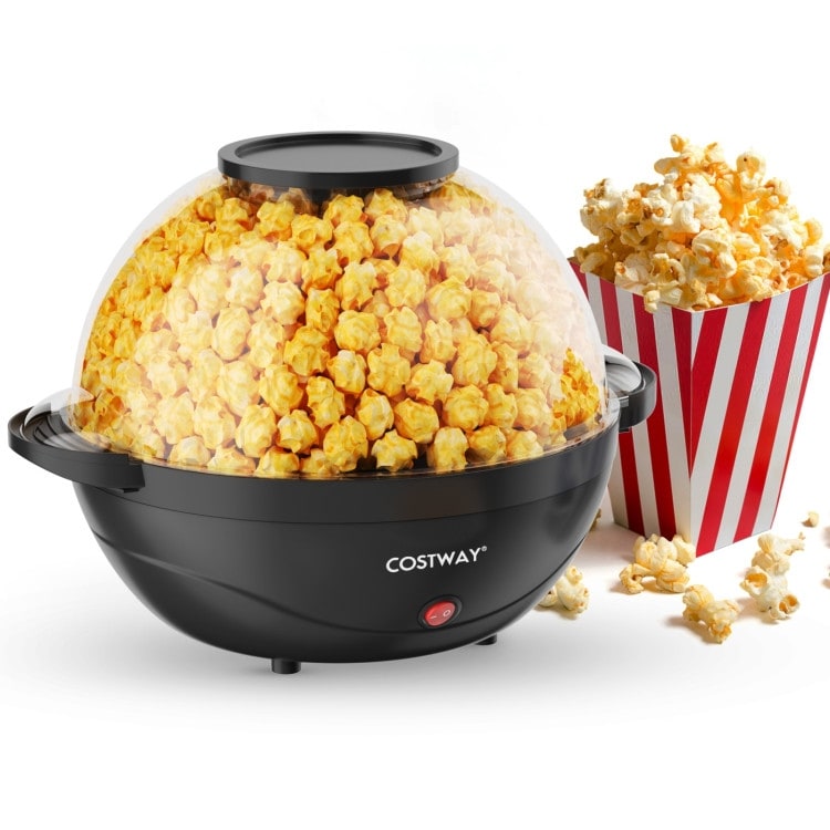 Electric Popcorn Maker Machine Air Popper Popcorn Maker 5L Large Capacity  with Large Lid Bowl Fast Making DIY 850W Retro Red Round Air Popper Popcorn