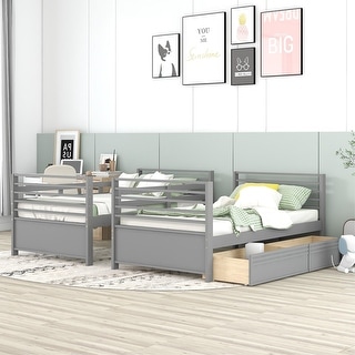 Twin over Twin Bunk Bed with Storage Drawers & Headboard