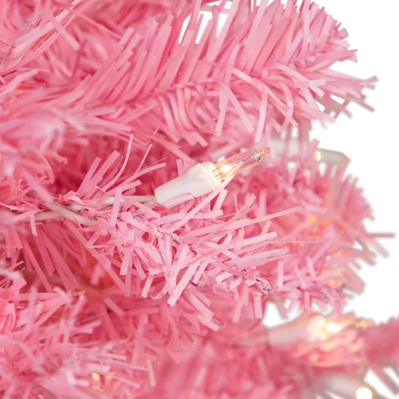 Pre-Lit Medium Pink Pine Artificial Christmas Tree - 4.5’ - Clear Lights